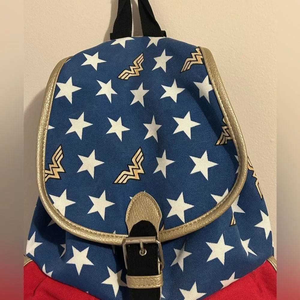 Wonder Woman Canvas Backpack DC Comics Originals Book Bag Red, Blue & Gold